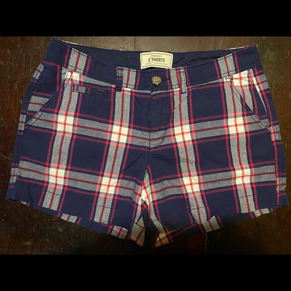 Old Navy - blue, magenta, white plaid shorts